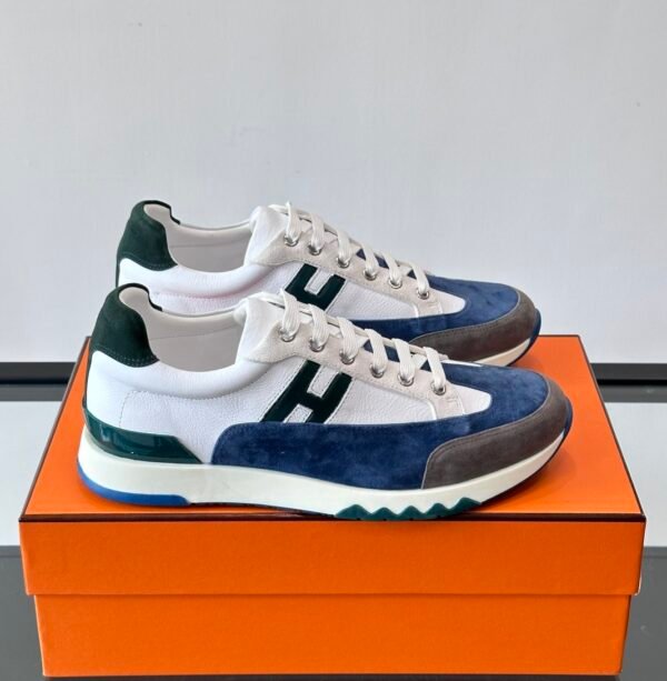 HRMS Low-Top Suede & Leather Trail Trainers – Blue & White Contrast