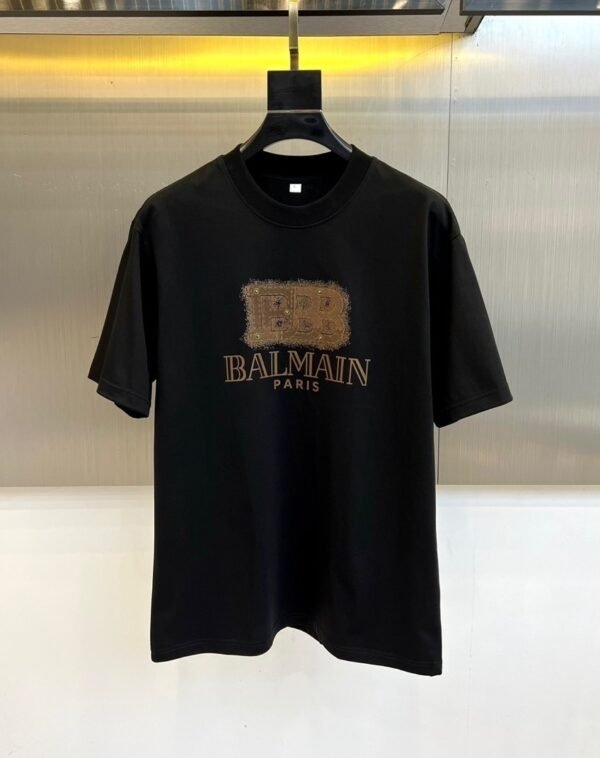 1 BLMN Paris Gold Logo Embossed Cotton T-Shirt – Black
