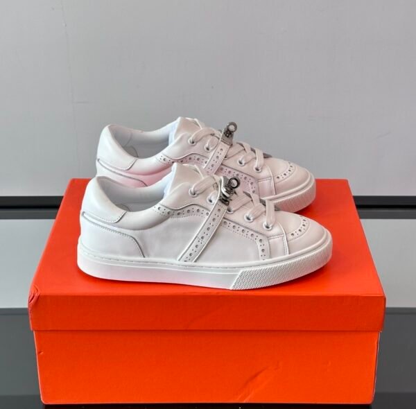 HRMS Day Leather Trainers with Palladium-Plated Kelly Buckle – All White