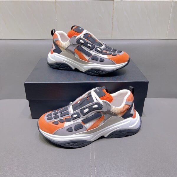 AMR Mesh & Suede Bone Runner Trainers – Grey Black & Orange