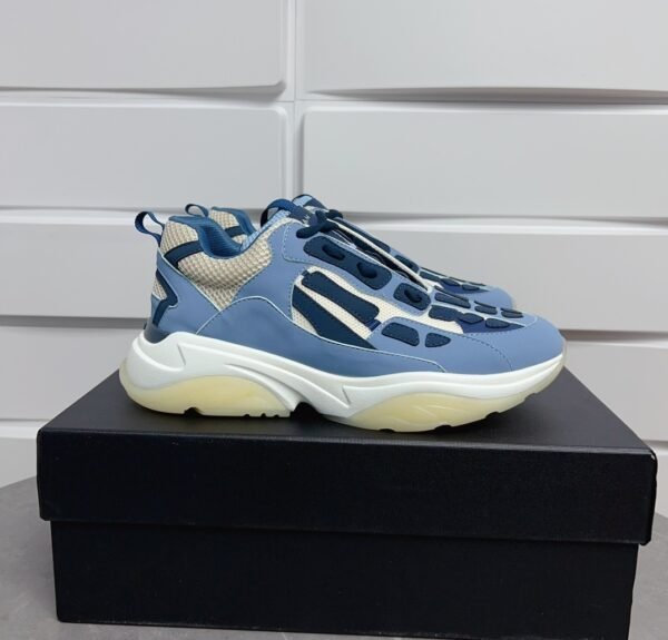AMR Mesh & Suede Bone Runner Trainers – White & Baby Blue