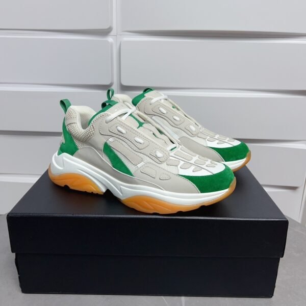 AMR Mesh & Suede Bone Runner Trainers – Tennis Green & Beige