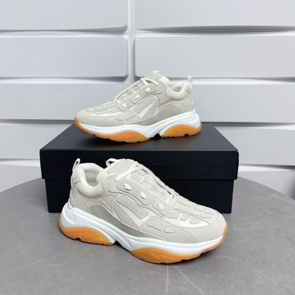 1 AMR Mesh & Suede Gum Sole Bone Runner Trainers – White & Light Grey