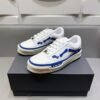 AMR Low-Top Leather Skel Trainers – White & Blue Accents