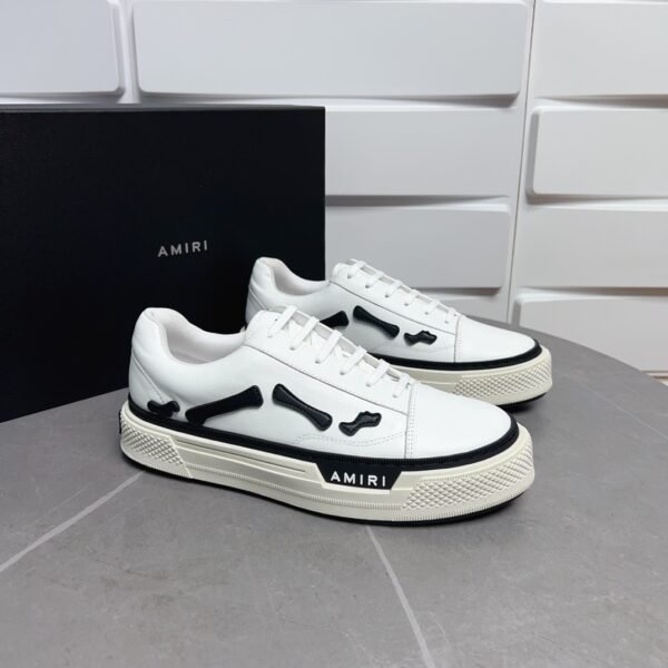 AMR Low-Top Leather Skel Trainers – White & Black Accents