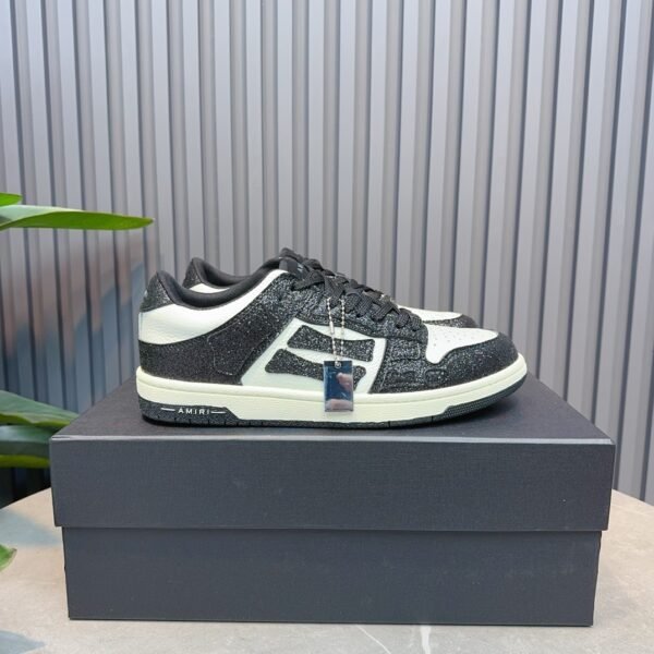 AMR Skel Leather Trainers – White & Black with Glitter Panels