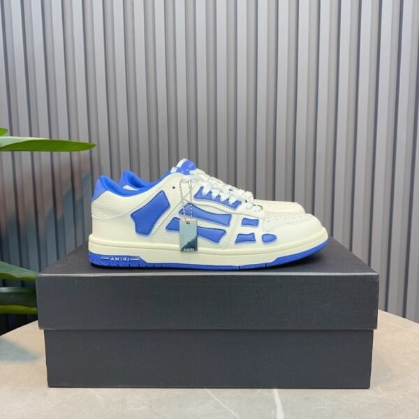 AMR Skel Leather Trainers – White with Blue Accents