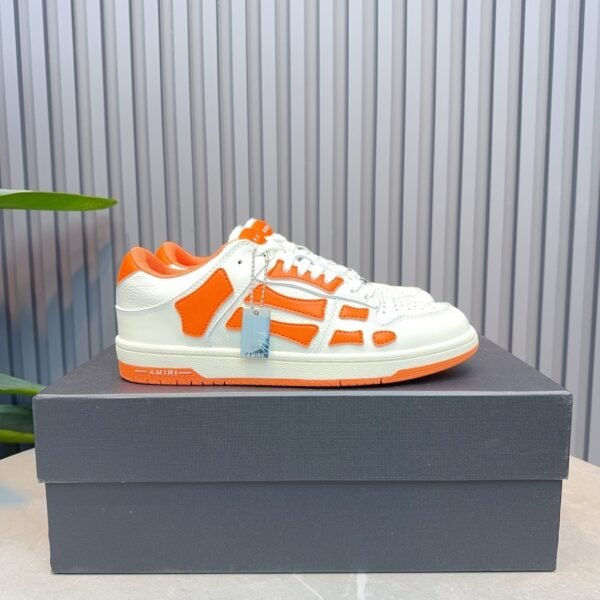 AMR Skel Leather Trainers – White with Orange Accents