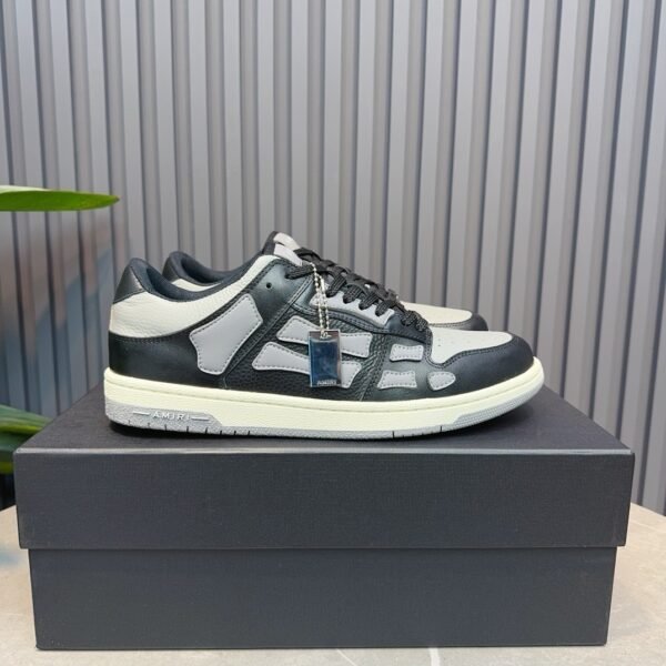 AMR Skel Leather Trainers – Black with Grey Accents