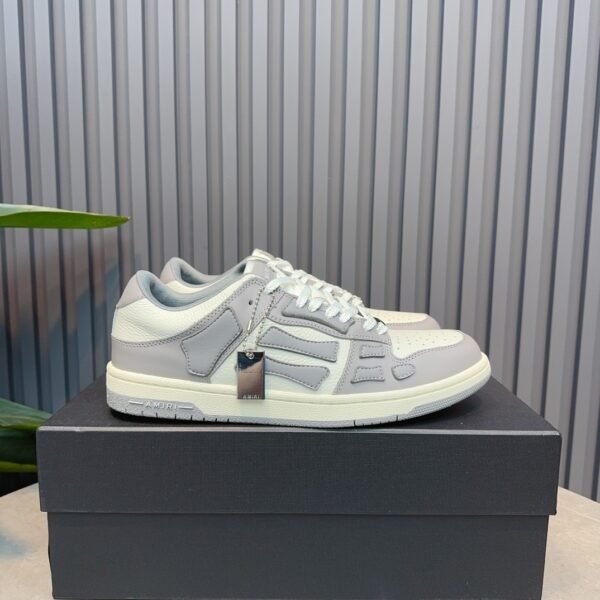 AMR Skel Leather Trainers – White with Grey Panels