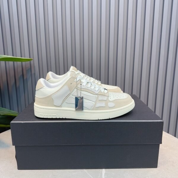 AMR Skel Leather & Suede Trainers – Beige with White Accents