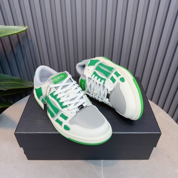 AMR Skel Leather Trainers – White with Green Accents