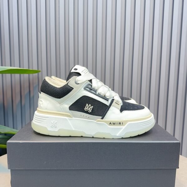 AMR Chunky Sole Mesh Suede & Leather Trainers - Black & White