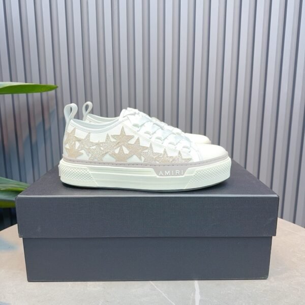 AMR Stars Court Low Mesh & Leather with Glitter Trainers - Alabaster
