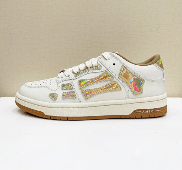 1 AMR Skel Leather Trainers – White with Holographic Brown Accents