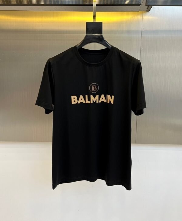 1 BLMN Gold-tone Logo-Print Geometric Textured Detail T-Shirt - Black