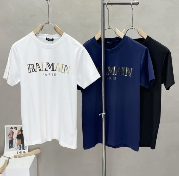 BLMN Paris Gold Foil Logo Crewneck Cotton T-Shirt