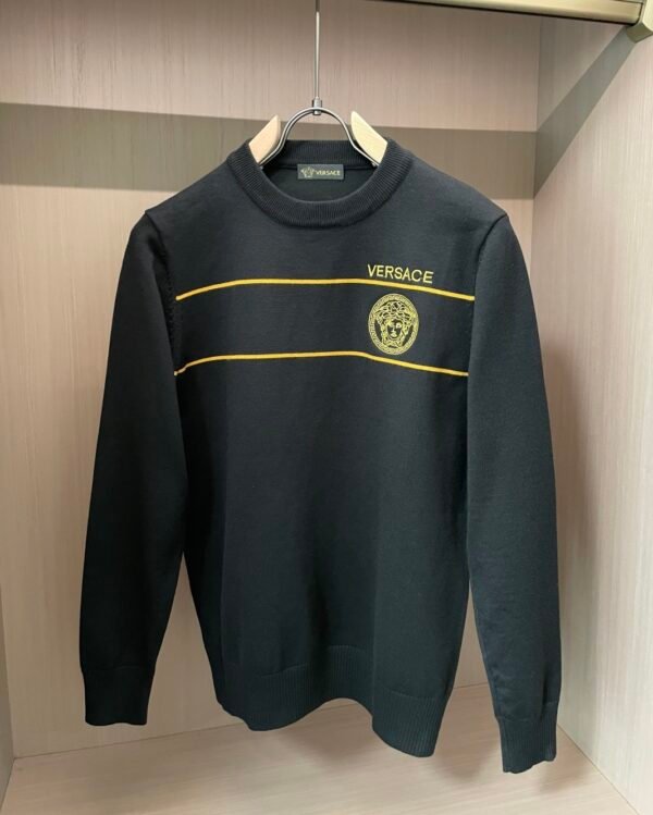 VRSC Jeans Couture with Embroidered Logo & Yellow Stripes Jumper - Black