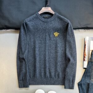 VRSC Embroidered Medusa Logo Wool-Blend Knit Jumper - Charcoal Grey