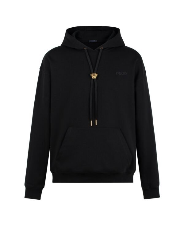 VRSC La Medusa Cotton Hoodie with Gold-Tone Hardware – Black