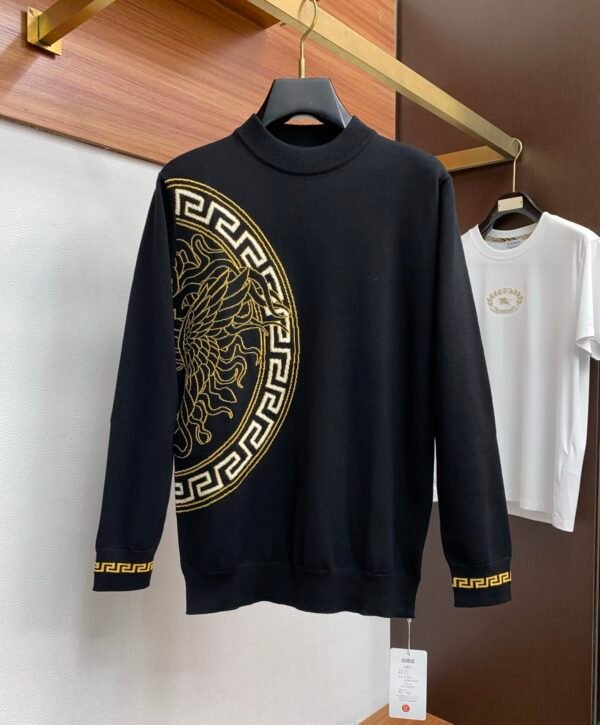 VRSC Embroidered Medusa Motif Greca Border Knit Jumper - Black