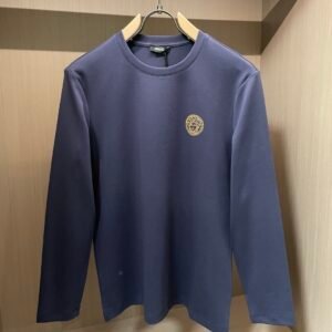 VRSC Gold-Tone Medusa Embossed Logo Slim-Fit Knit Jumper – Navy Blue