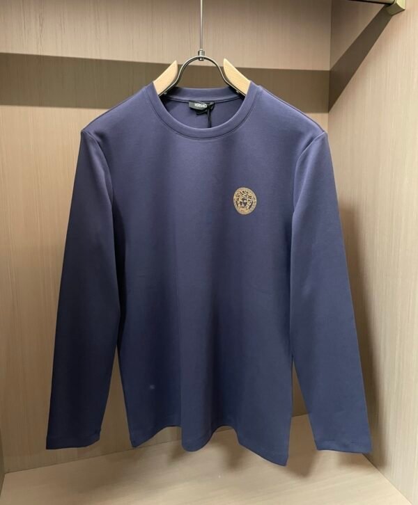VRSC Gold-Tone Medusa Embossed Logo Slim-Fit Knit Jumper – Navy Blue