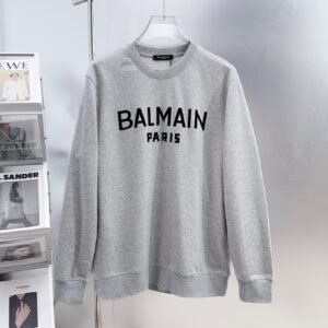 BLMN Logo Print Crewneck Long-Sleeves Tee Jumper – Light Grey
