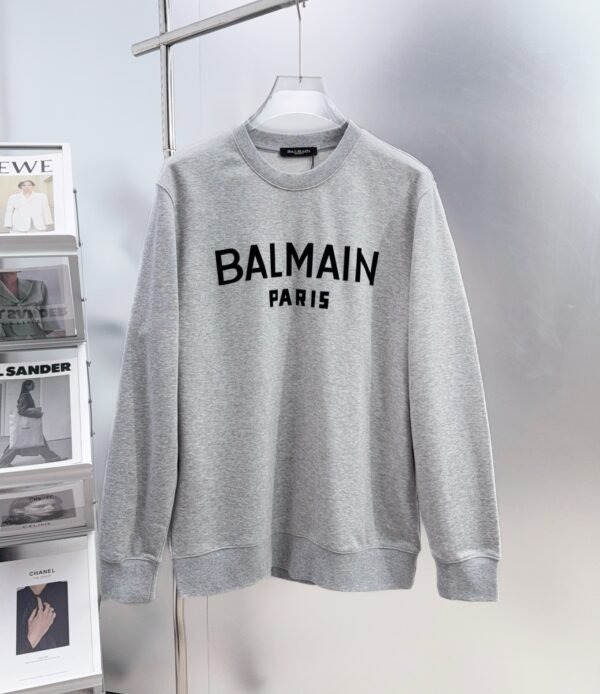 1 BLMN Logo Print Crewneck Long-Sleeves Tee Jumper – Light Grey