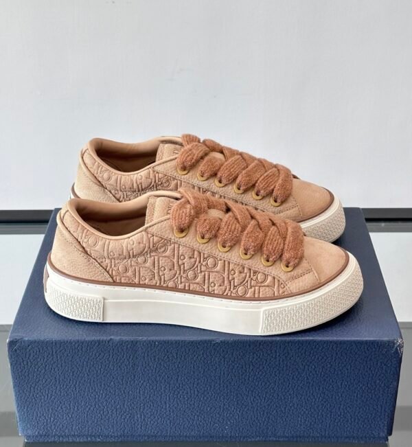 1 DXR CD Spin Suede & Oblique Canvas Trainers – Beige