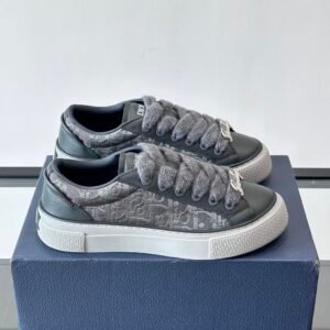 DXR CD Spin Grained Calfskin & Oblique Canvas Trainers – Anthracite Grey