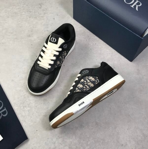 DXR CD Black Leather Beige & Black Dior Oblique Panels Low-Top Trainers