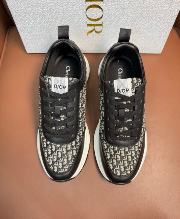 DXR CD Beige & Black Oblique Jacquard Leather Accents Runner Trainers