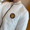 VRSC Medusa Head Embroidered Logo Greek Key Bomber Jacket – White
