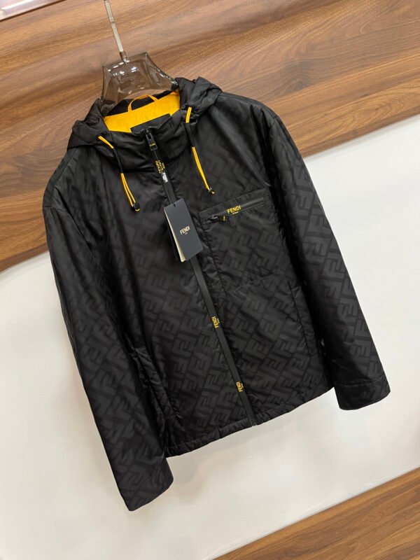 FND All-Over Monogram Hooded Zip-Up Jacket - Black