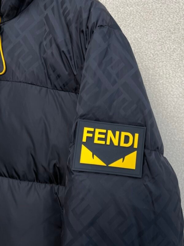 FND Hooded Puffer Jacket with Contrast Lining - Navy Blue