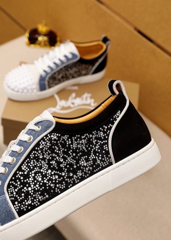 CLB Trainers with Studded Toe and Crystal-Effect Side Panels - Black/White