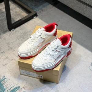 CLB Trainers with Multi-Panel Details and Studded Heel - Red/White
