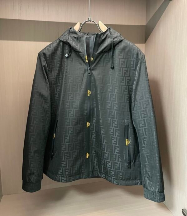 FND All-Over Monogram Hooded Zip-Up Jacket - Black