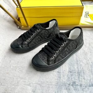 13f103dd FND Low-Top Trainers with Subtle All-Over Logo Textured - Black