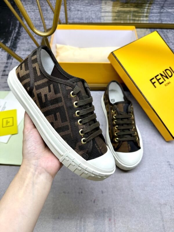 14af26a5 FND Low-Top Trainers with All-Over Logo Pattern - Dark Brown