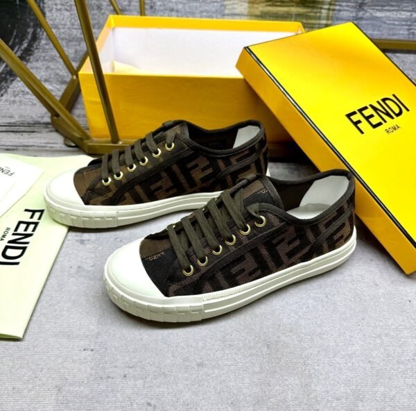 15a47e8d FND Low-Top Trainers with All-Over Logo Pattern - Dark Brown