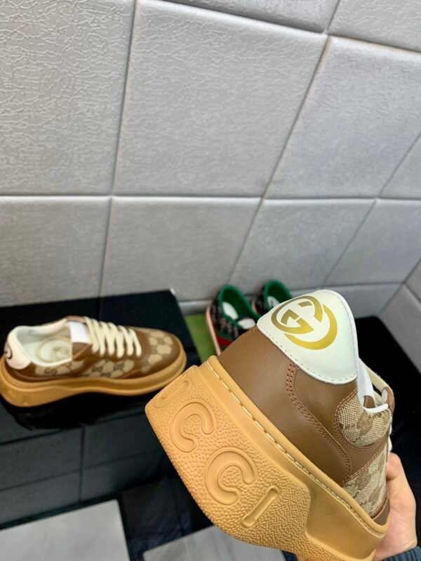 GCCI Low-Top Monogram Trainers with Contrast Panels - Tan