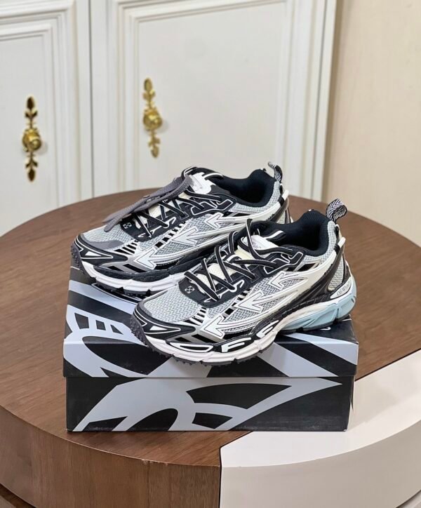 OFFW Mesh Trainers with Graphic Panel Details - Black/White