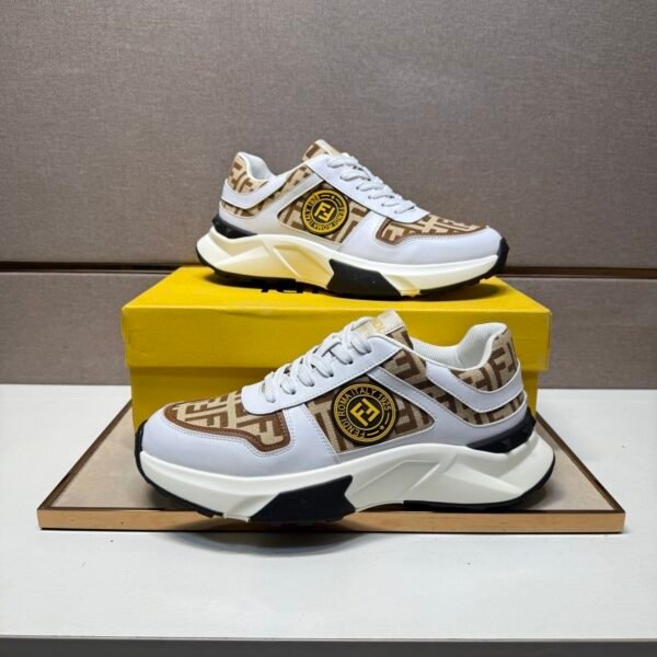 FND Low-Top Chunky Trainers with All Over Pattern - White/Brown