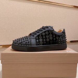 CLB Trainers with Studded Toe and Heel with Patterned Side Panels - Black