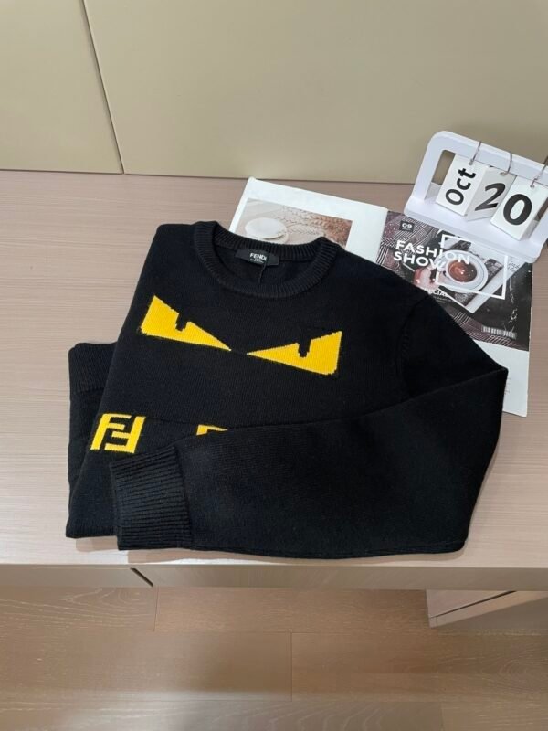 FND Crew Neck Jumper with Graphic Eye Motif - Black