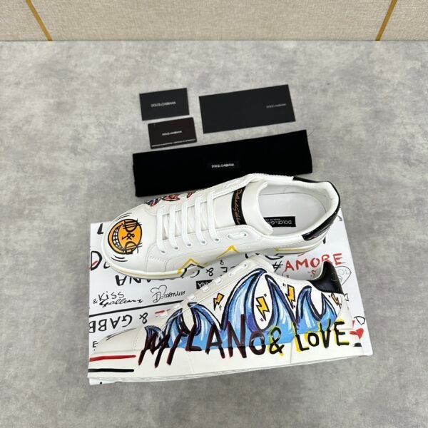 DG White Low-Top Trainers with Multicolour Graphic Prints