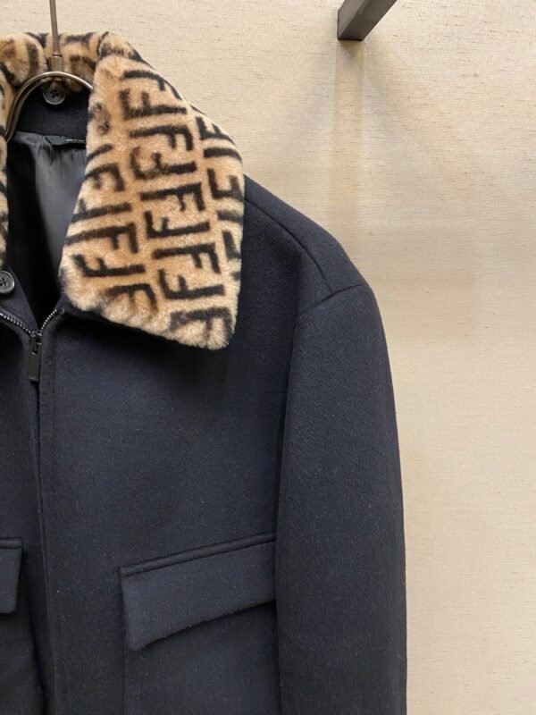 FND Zip-Up Jacket with Faux Fur Monogram Collar - Black