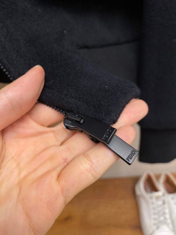 FND Zip-Up Jacket with Faux Fur Monogram Collar - Black